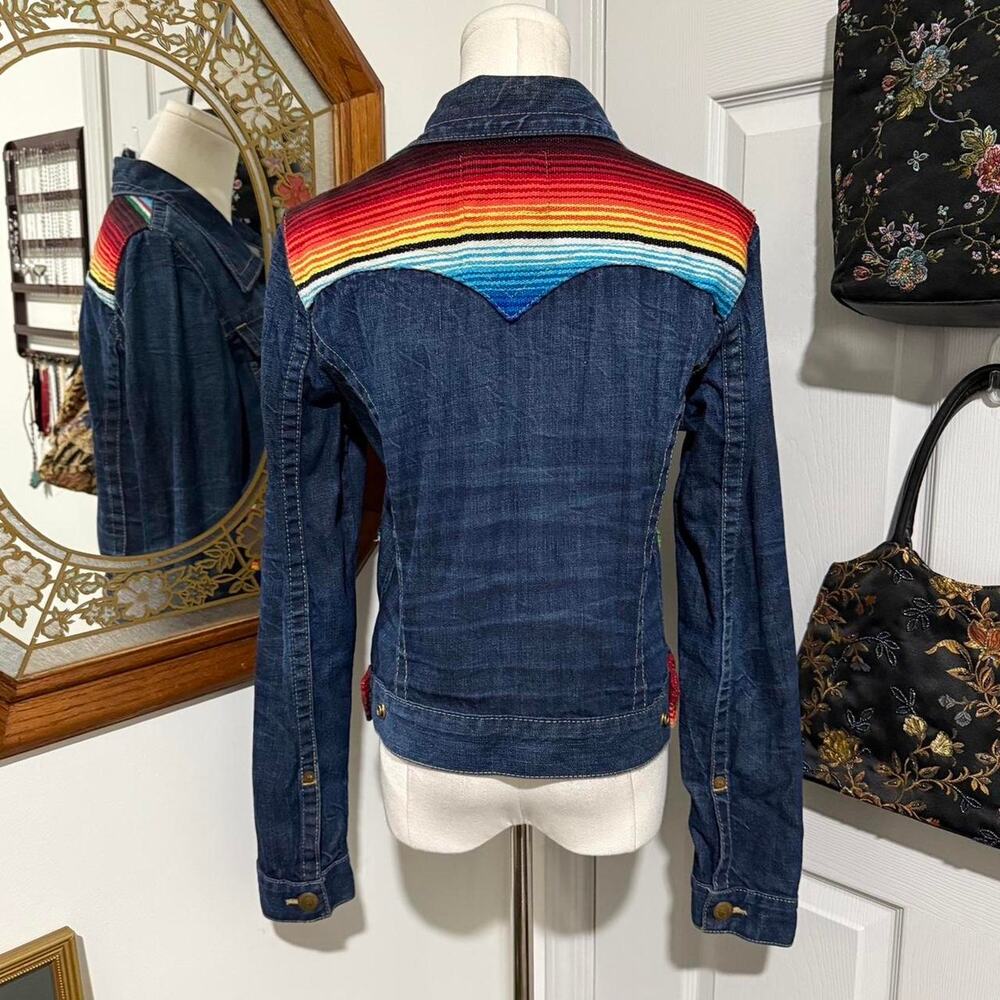 True Religion Jada Baja Dark Blue & Rainbow Retro Women's Denim Jacket L/M - Picture 5 of 8